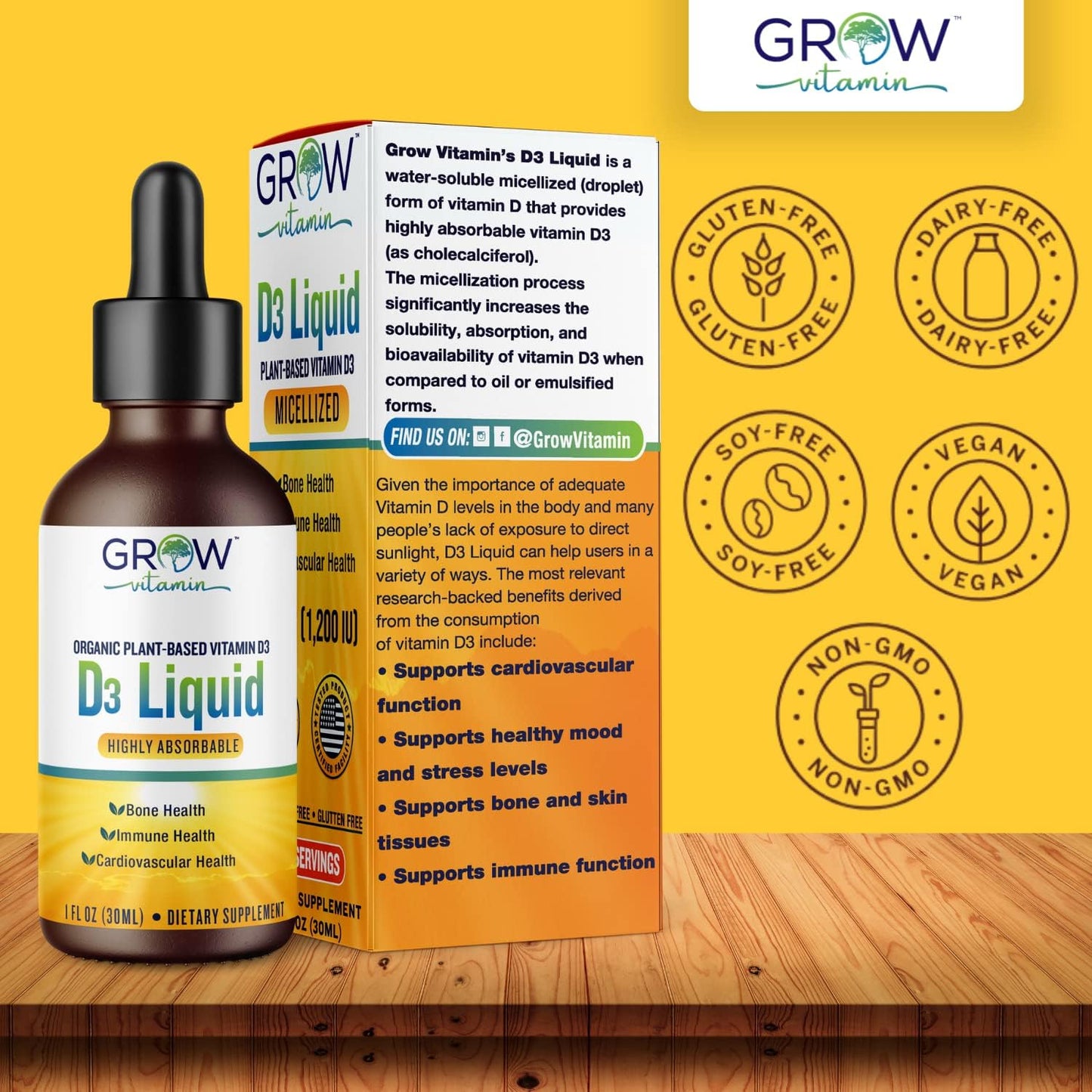 Plant-Based Micellized D3 Liquid for Children, Infants & Adults - 1200 IU - Highly Absorbable - Water Soluble - Bone, Cardiovascular, & Immune Health - 750 Servings