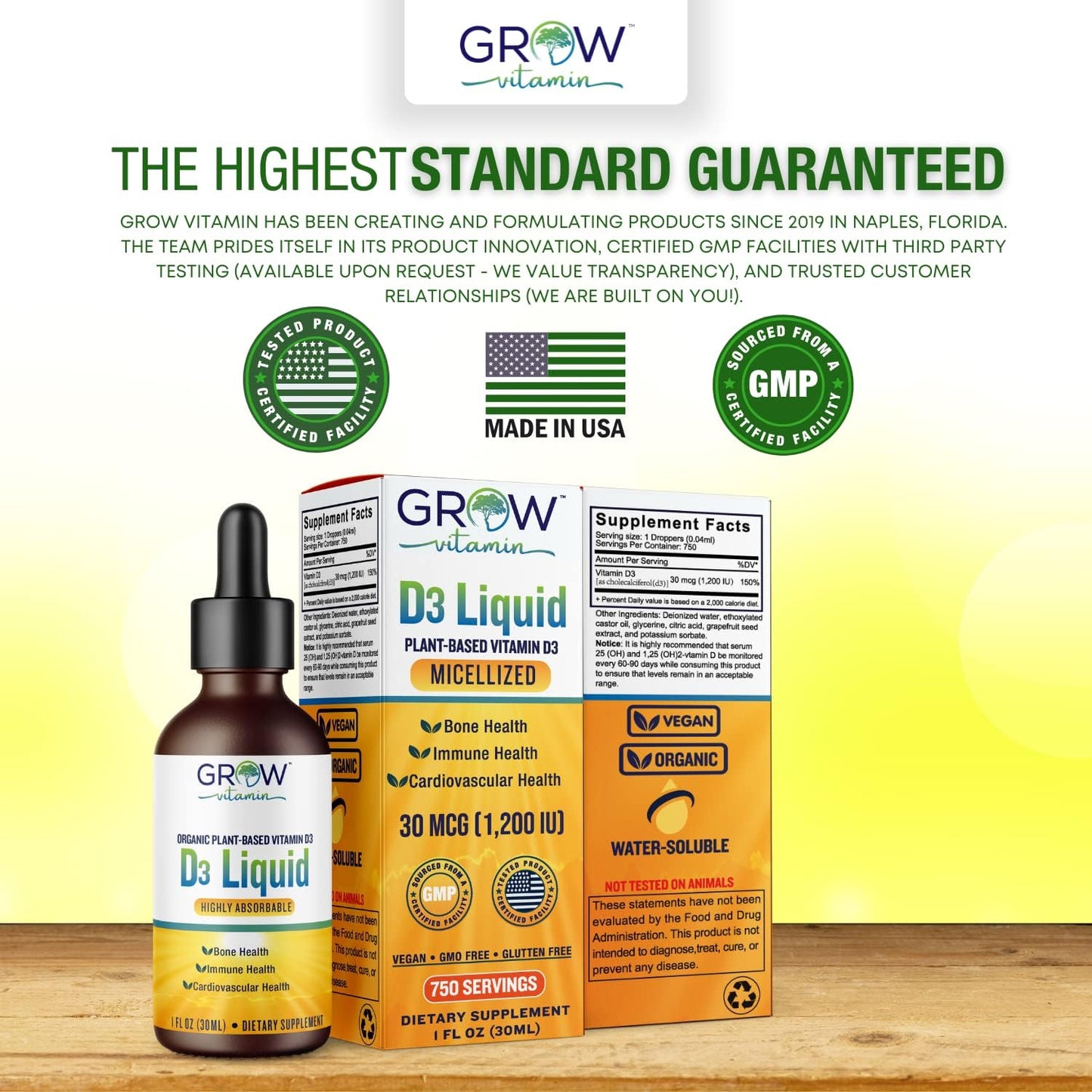 Plant-Based Micellized D3 Liquid for Children, Infants & Adults - 1200 IU - Highly Absorbable - Water Soluble - Bone, Cardiovascular, & Immune Health - 750 Servings