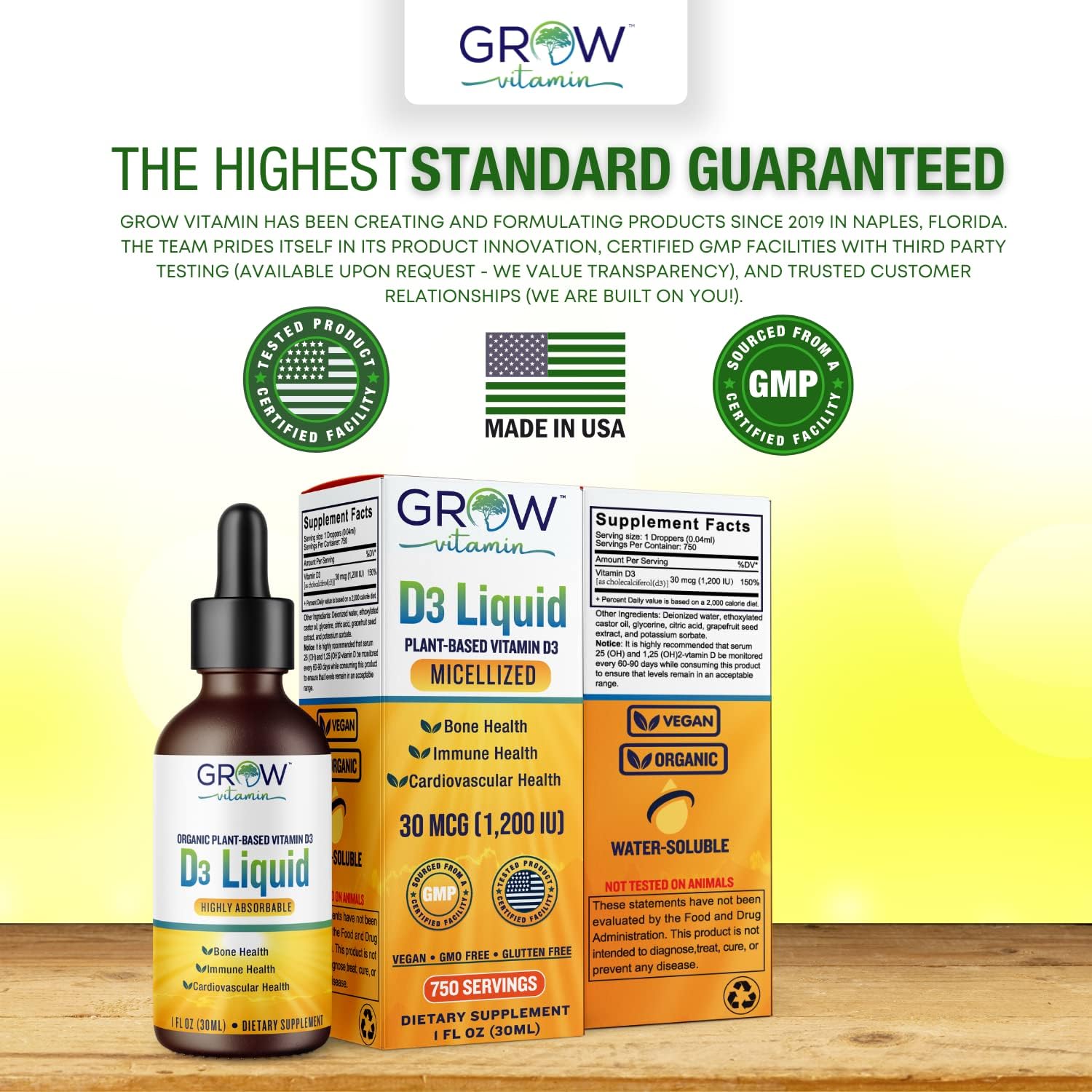 Plant-Based Micellized D3 Liquid for Children, Infants & Adults - 1200 IU - Highly Absorbable - Water Soluble - Bone, Cardiovascular, & Immune Health - 750 Servings