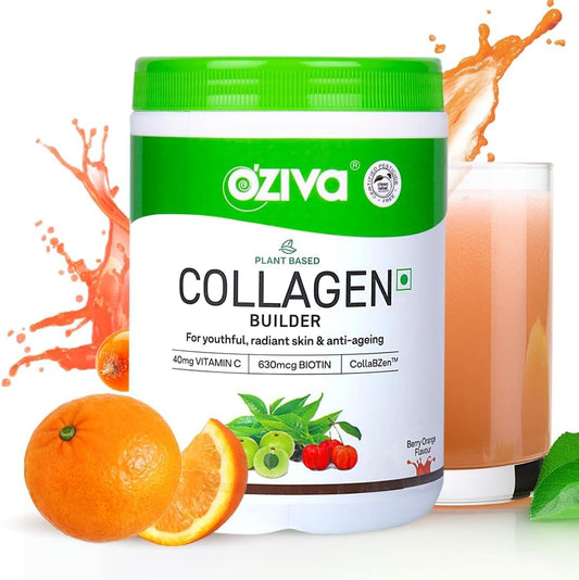 Plant Based O'Ziva Vegan Collagen Powder with Biotin & Vitamin C for Youthful Skin - 250g (Berry Orange) | Vegan Collagen Supplement for Women & Men