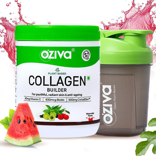 Plant-Based OZIVA Vegan Collagen Powder with Biotin & Vitamin C for Brighter Skin - 125g + Shaker | Vegan Collagen Supplement for Women & Men