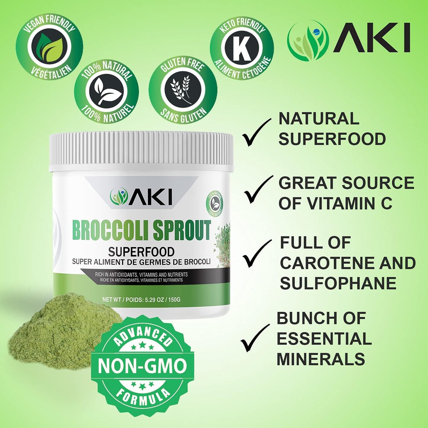 Plant-Based Protein Bundle: AKI Broccoli Sprout Powder (5.29oz) & Marine Phytoplankton Powder (2oz) | Vegan & GMO-Free | Rich in Vitamins
