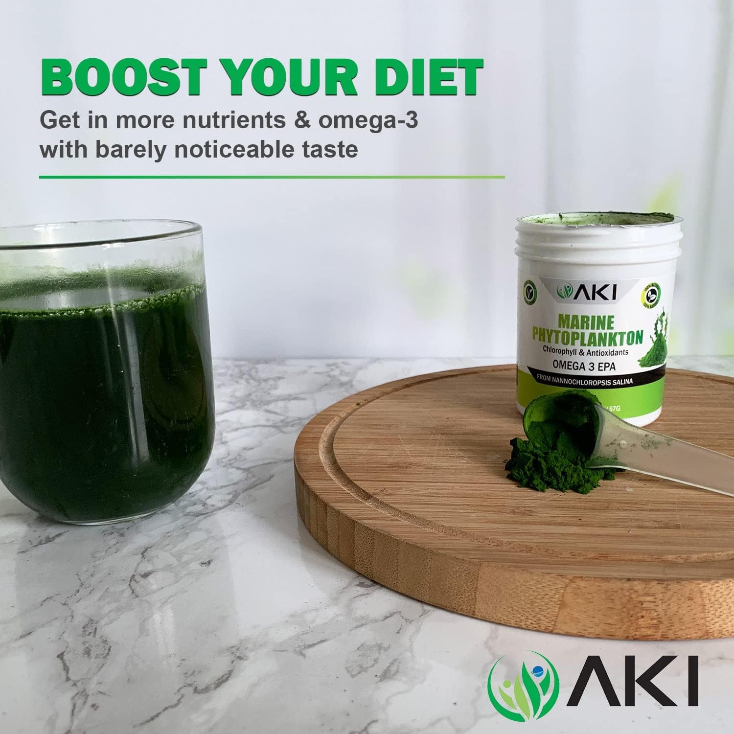Plant-Based Protein Bundle: AKI Broccoli Sprout Powder (5.29oz) & Marine Phytoplankton Powder (2oz) | Vegan & GMO-Free | Rich in Vitamins