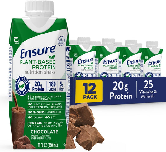 Plant-Based Protein Nutrition Shakes, 20g Fava Bean & Pea Protein, Vanilla & Chocolate, Pack of 12, 11 Fl Oz