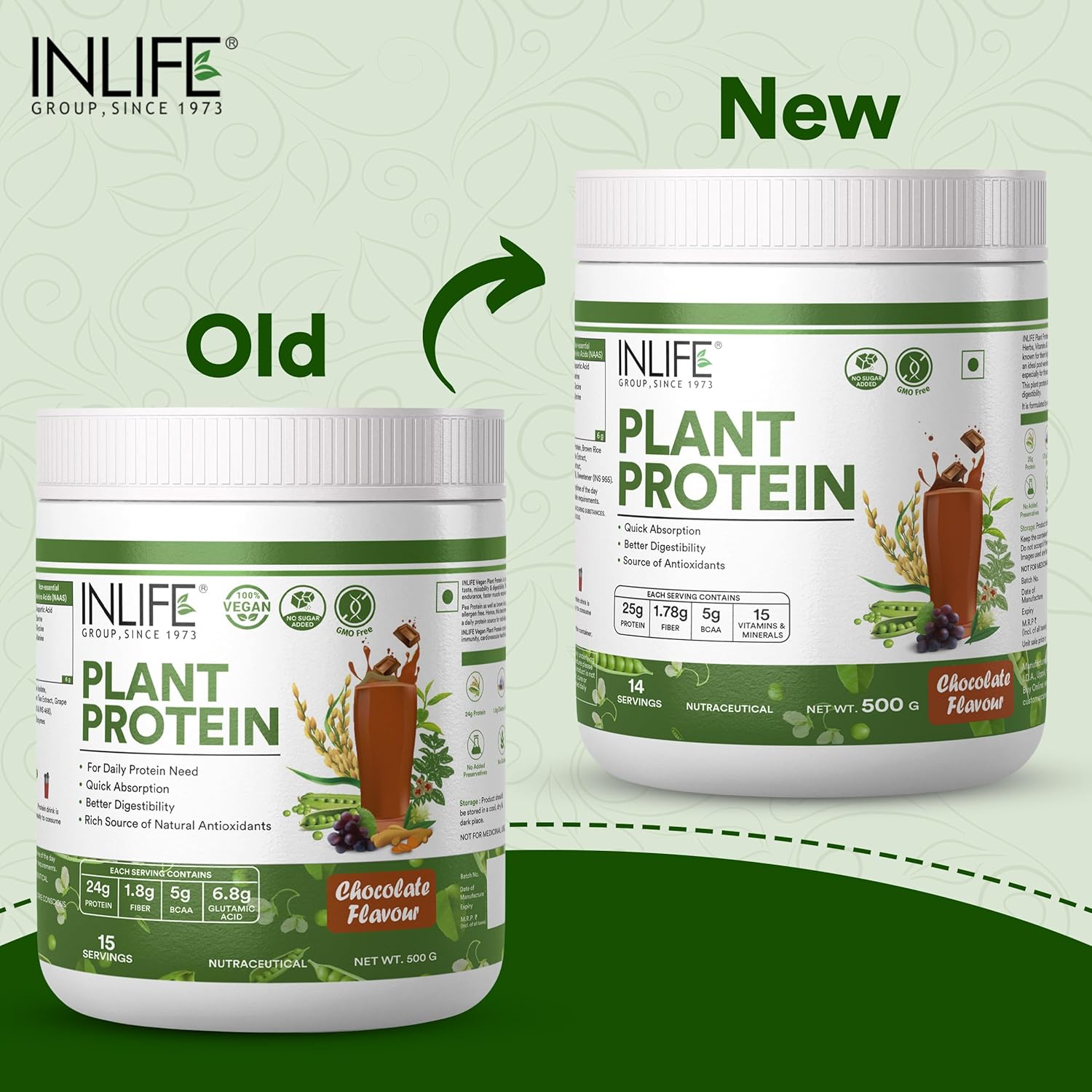 Plant-Based Protein Powder with Pea, Quinoa, Brown Rice - 25g Protein Blend with Ashwagandha, Green Tea, Grape Seed Extract - Chocolate Flavor - 500g Supplement