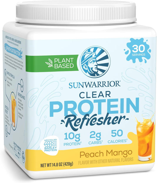 Plant-Based Sunwarrior Clear Protein Powder Water Mix, Vegan Peach Mango Flavored Hydration Supplement - 10g Per Serving, 420g Tub (30 Servings)