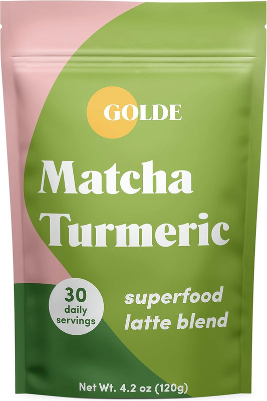 Plant-Based Superfood Latte Blend with Matcha Turmeric - Anti-Inflammatory for Skin, Gut Health, & Stress Balance - 30 Servings
