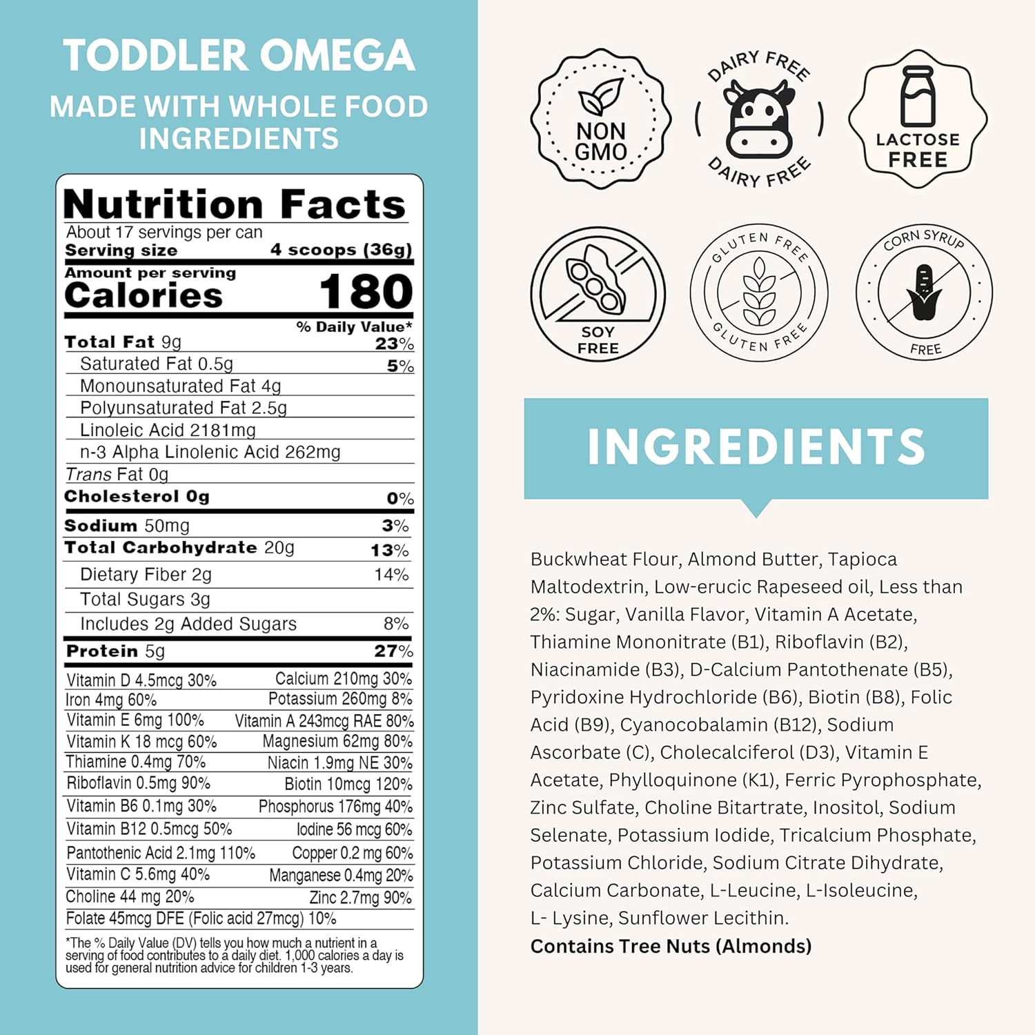Plant-Based Toddler Formula for Ages 12-36 Months - Dairy-Free & Lactose-Free with Omega 3 & 6 - Soy Formula Alternative - 22 oz, 4 Pack