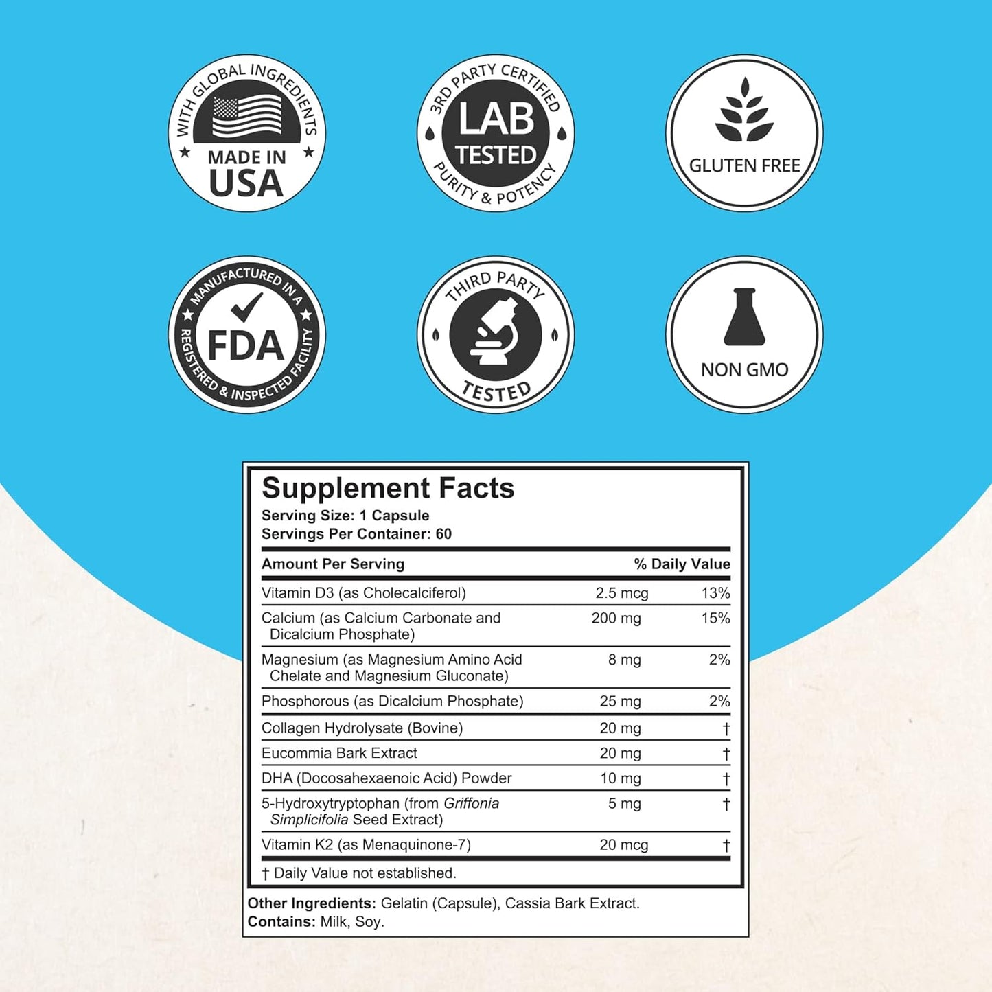Plant-Based Vanilla Protein Powder & Bone Strength Formula Bundle - Immunity, Wellness, and Growth Support - 10 Servings Protein Powder & 60 Capsules Bone Strength Supplement