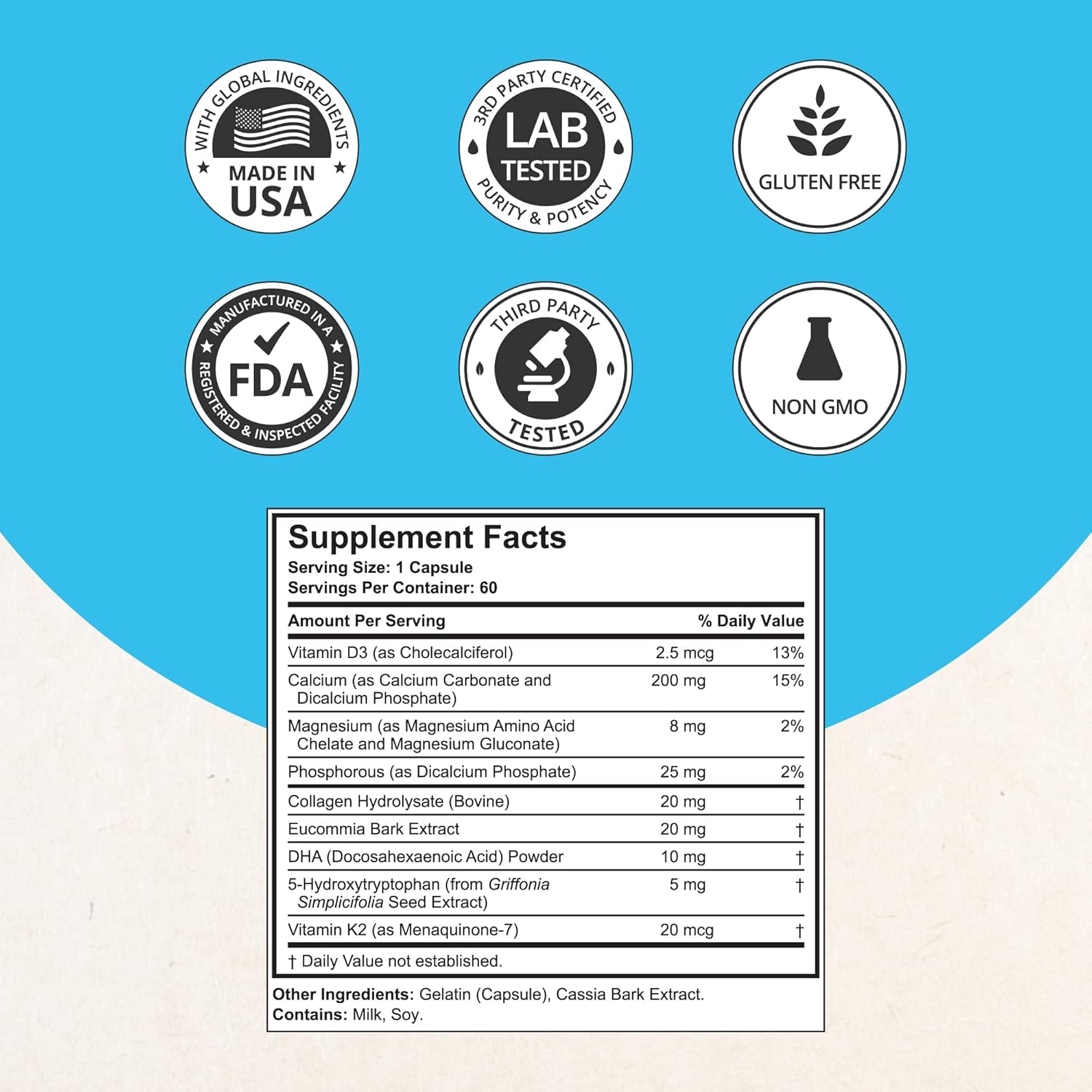 Plant-Based Vanilla Protein Powder & Bone Strength Formula Bundle - Immunity, Wellness, and Growth Support - 10 Servings Protein Powder & 60 Capsules Bone Strength Supplement