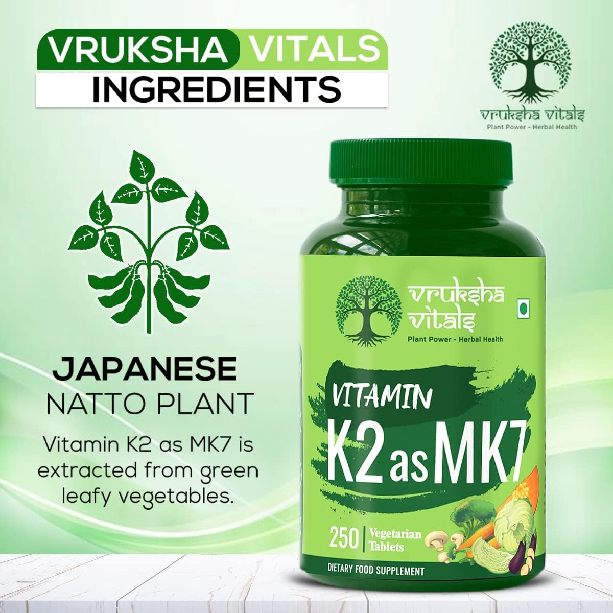 Plant Based Vegan Vitamin K2 as MK7 55mcg Supplement - 250 Tablets