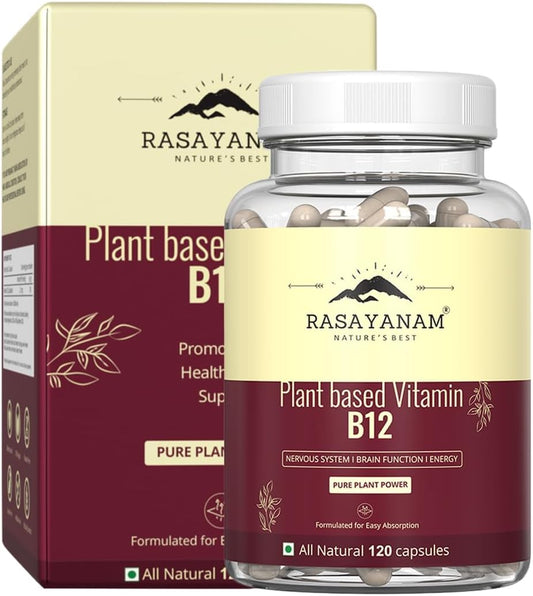 Plant Based Vitamin B12 Supplement for Men & Women | Organic Caplets for Vegetarians & Vegans | Supports Nervous System & Brain Function
