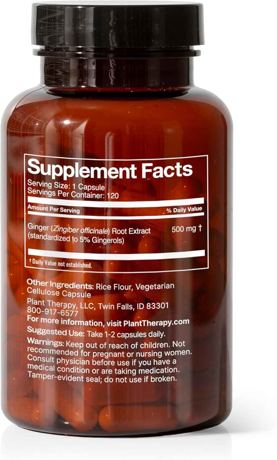 Plant Therapy Ginger Root Capsules Manufactured in USA 4 Month Supply Calms Upset Stomachs, Supports Digestive Immune Health, Potent Extract Supplements for Women & Men 120 Vegetarian Capsule