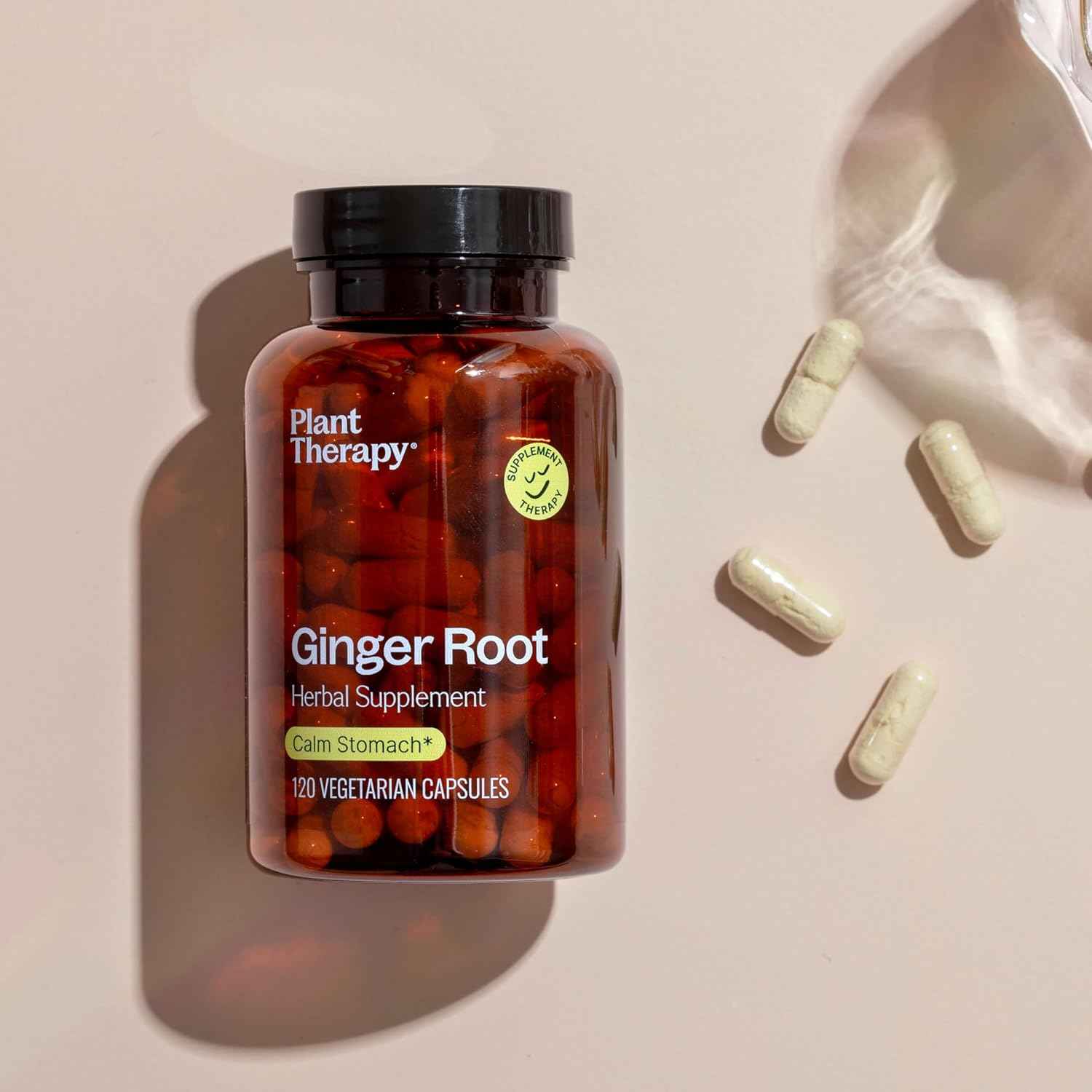 Plant Therapy Ginger Root Capsules Manufactured in USA 4 Month Supply Calms Upset Stomachs, Supports Digestive Immune Health, Potent Extract Supplements for Women & Men 120 Vegetarian Capsule