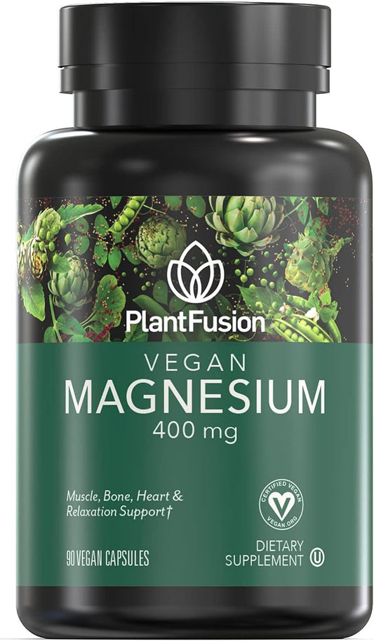 PlantFusion Vegan Magnesium Supplement - 400mg Capsules for Muscle, Bone, Heart & Relaxation - 90ct