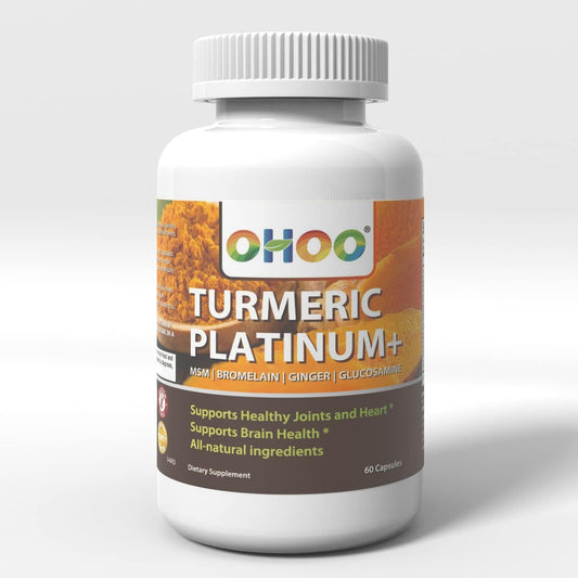 Platinum Turmeric Capsules with Ginger and Boswellia Extract - Double Strength Curcuma Longa Supplement for Joint Health - 60 All-Natural Pills