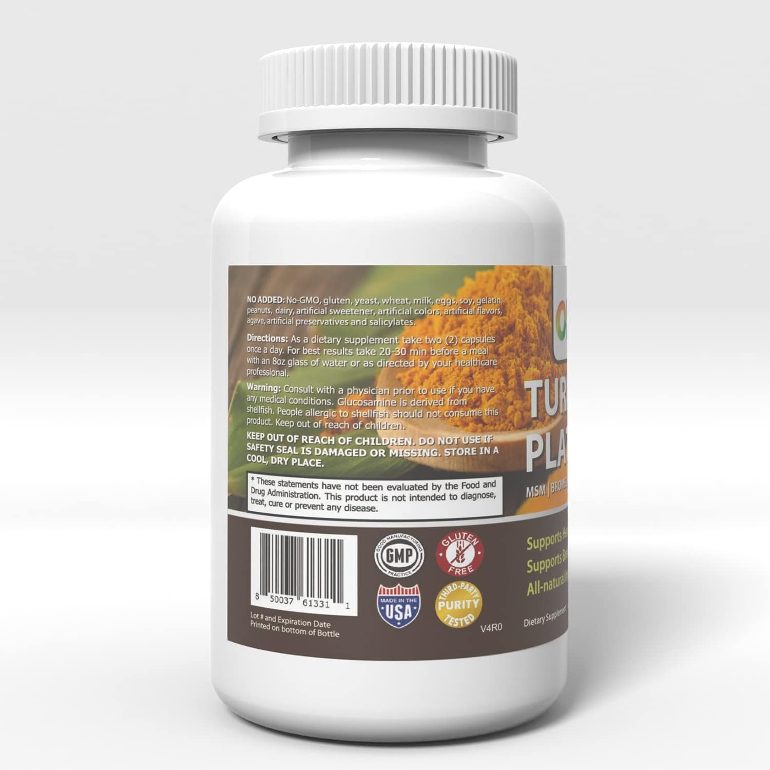 Platinum Turmeric Capsules with Ginger and Boswellia Extract - Double Strength Curcuma Longa Supplement for Joint Health - 60 All-Natural Pills