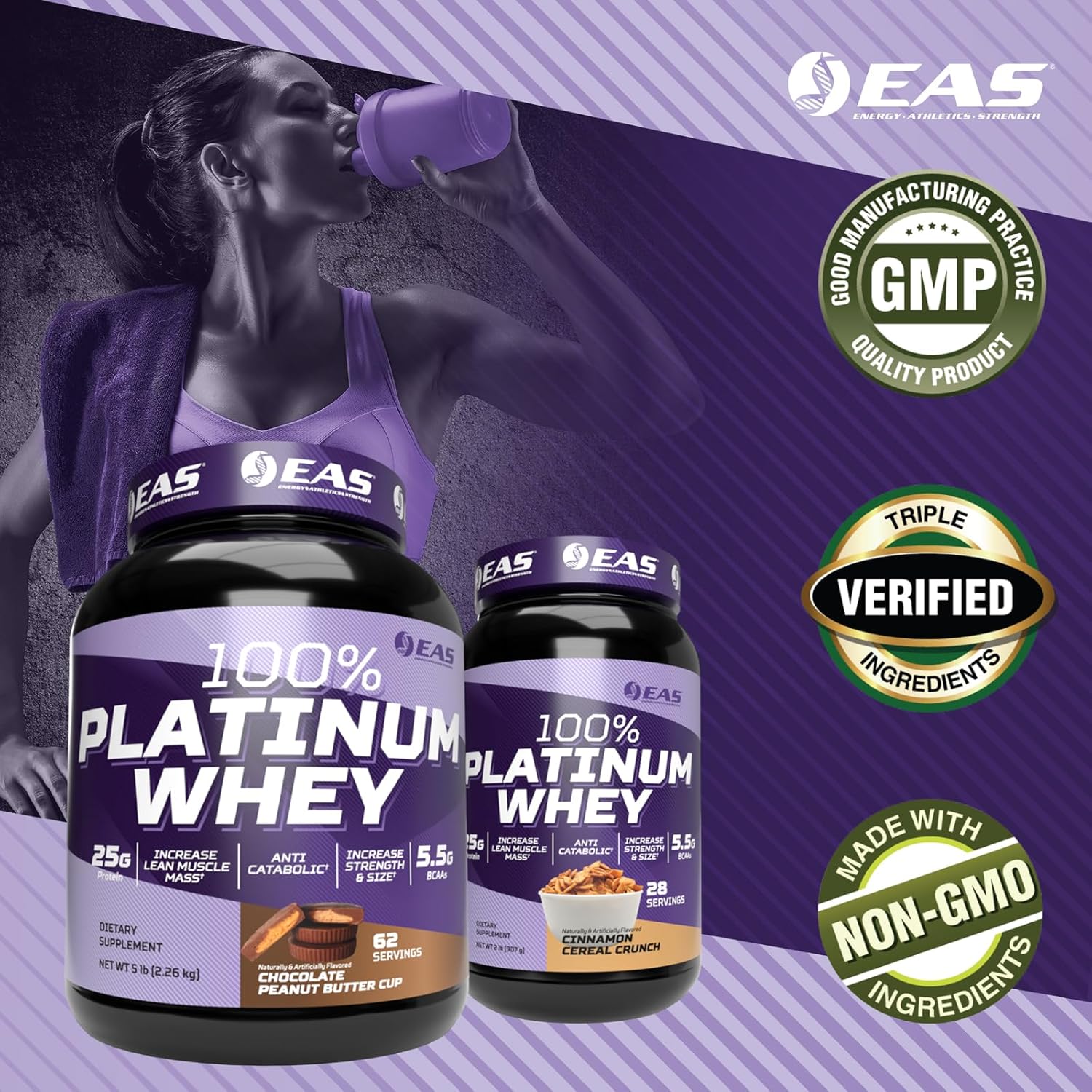 Platinum Whey Protein Blend for Size & Strength | 25g Protein, 5.5g BCAAs | 5lb Strawberry Ice Cream Flavor