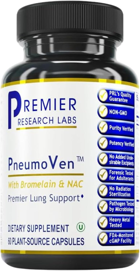 PneumoVen Lung Support Supplement with Bromelain & NAC - 60 Vegetarian Capsules for Lung Health & Cleanse - Non-GMO Formula
