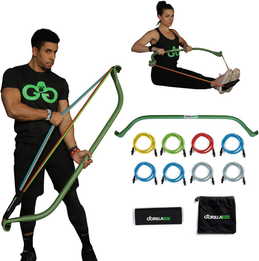 Portable Gorilla Bow Home Gym Resistance Band and Bar System for Travel and Fitness - Full Body Workout Kit