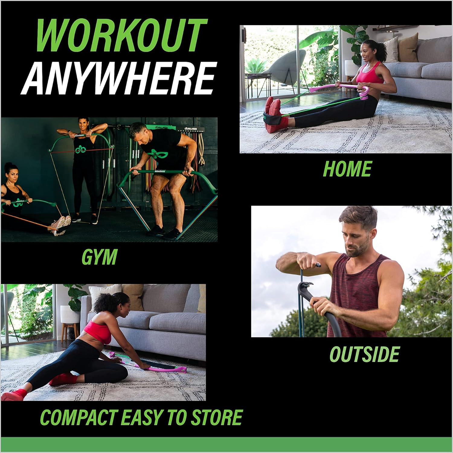 Portable Gorilla Bow Home Gym Resistance Band and Bar System for Travel and Fitness - Full Body Workout Kit