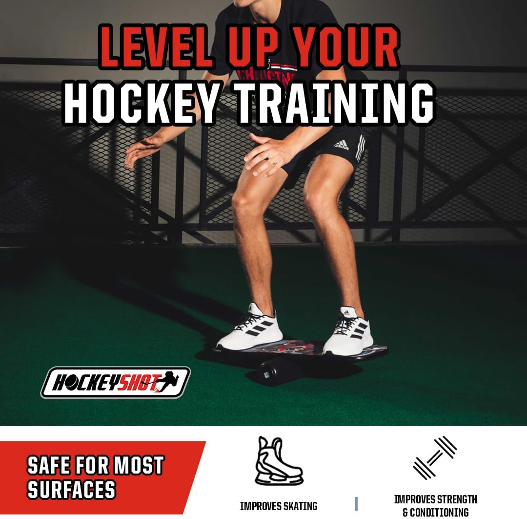Portable HockeyShot Balance Board for Skating & Strength Training - Heavy Duty Wood Off-Ice Skills Trainer for Kids & Adults