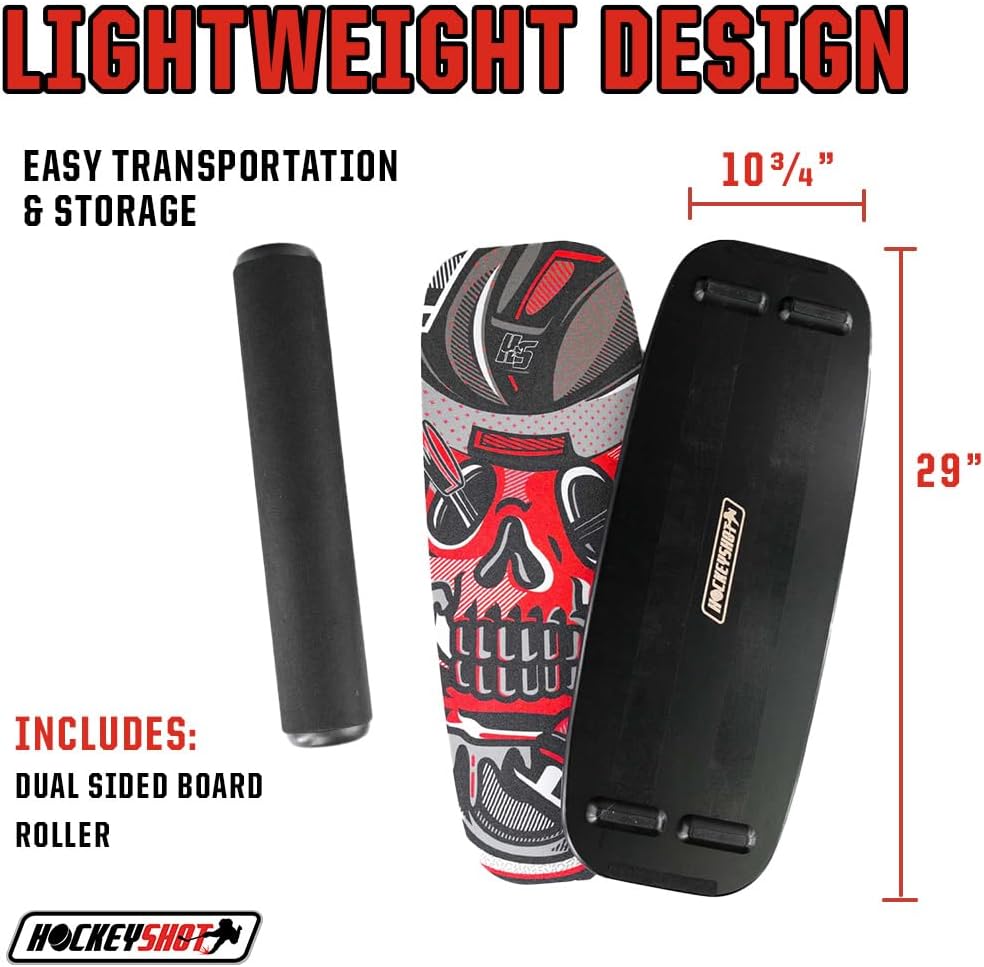 Portable HockeyShot Balance Board for Skating & Strength Training - Heavy Duty Wood Off-Ice Skills Trainer for Kids & Adults