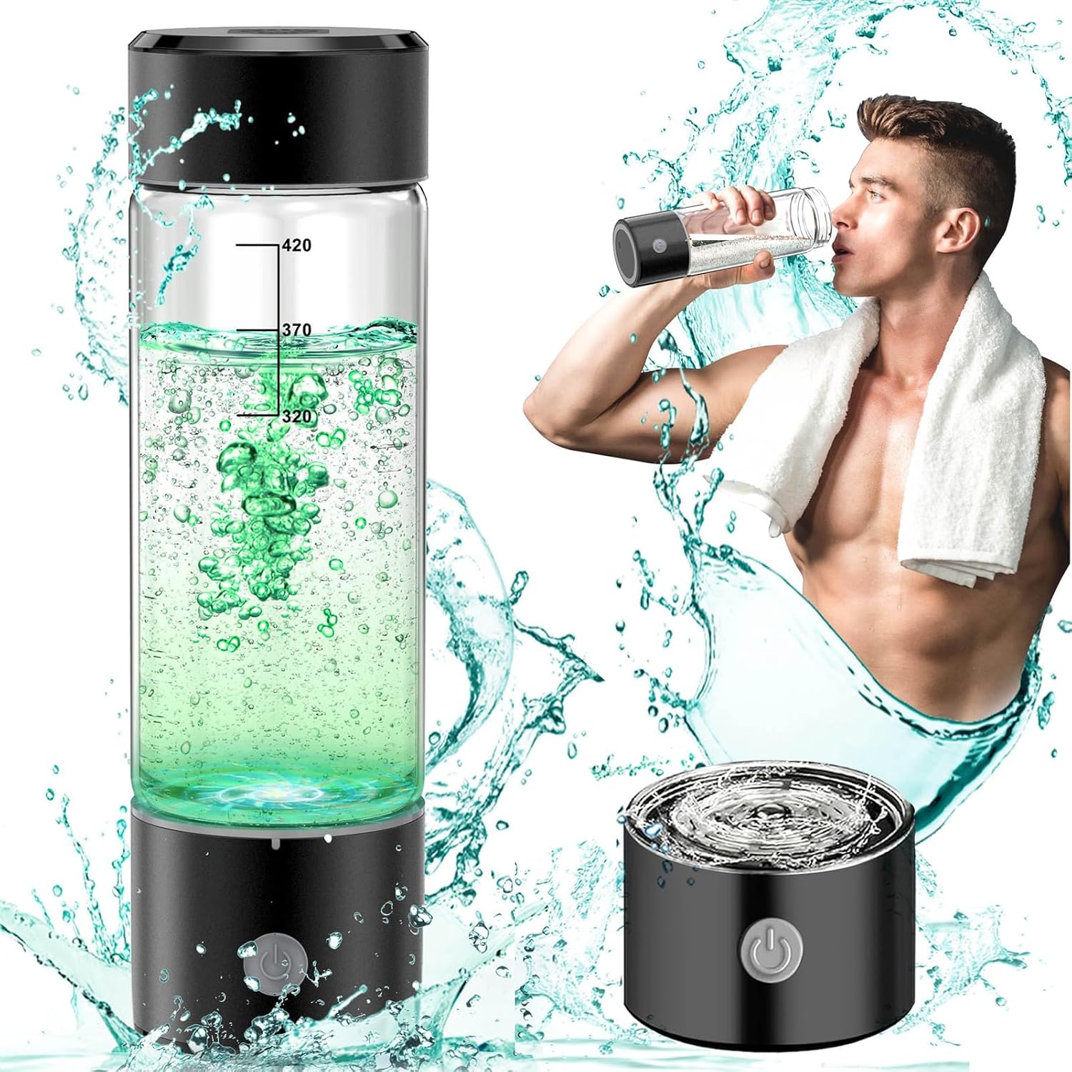 Portable Hydrogen Water Bottle Generator with SPE PEM Technology - 3Min 2200PPB, 14OZ Rechargeable Hydro Water Bottle for Travel - Ideal Birthday Xmas Gift