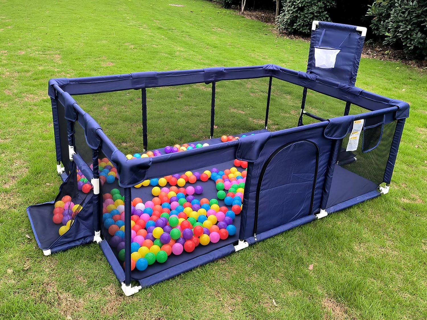 Portable Large Blue Baby Ball Pit Playpen for Toddlers - Indoor Outdoor Safety Play Yard with Fun Activities for Kids - Popular Toy (Balls Not Included)