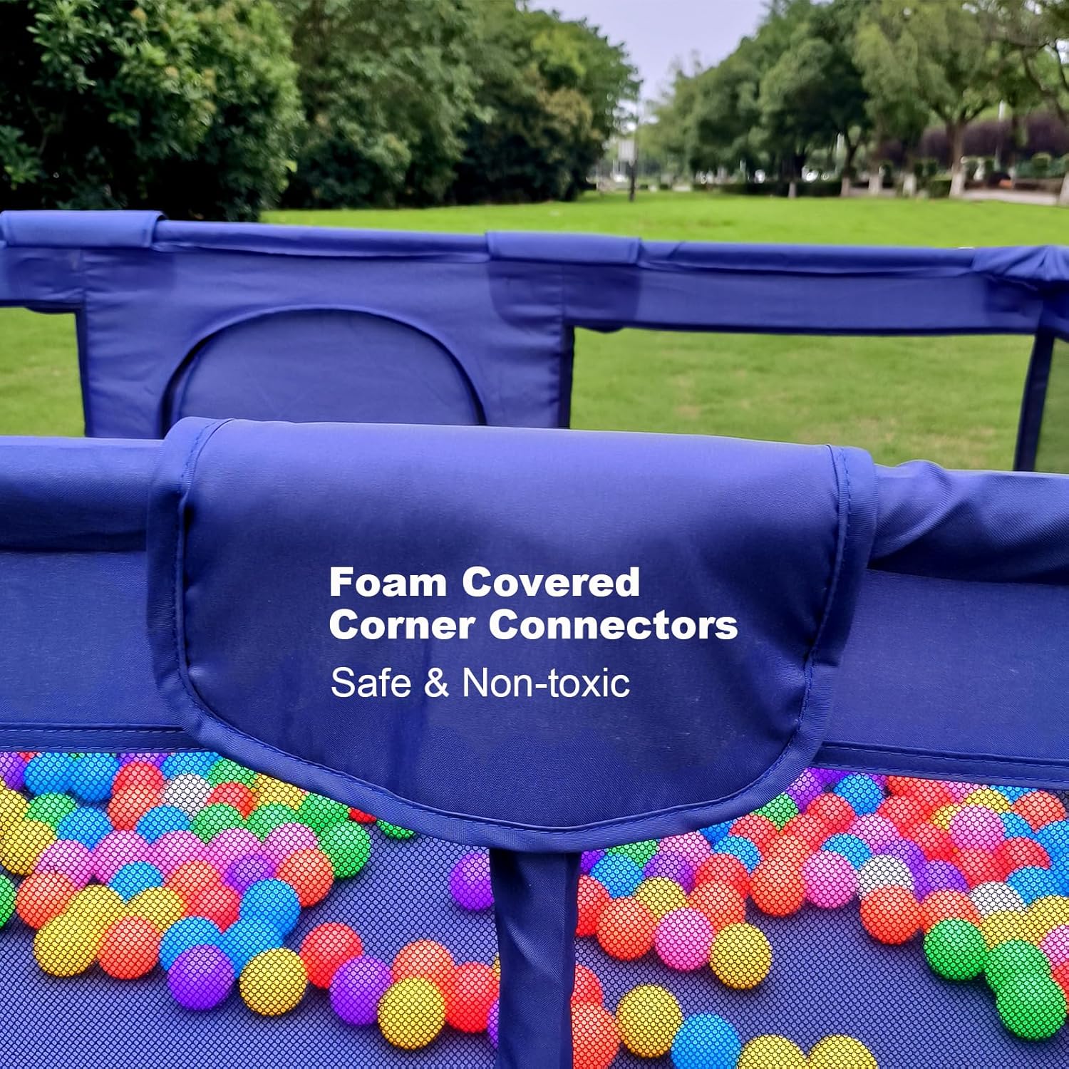 Portable Large Blue Baby Ball Pit Playpen for Toddlers - Indoor Outdoor Safety Play Yard with Fun Activities for Kids - Popular Toy (Balls Not Included)