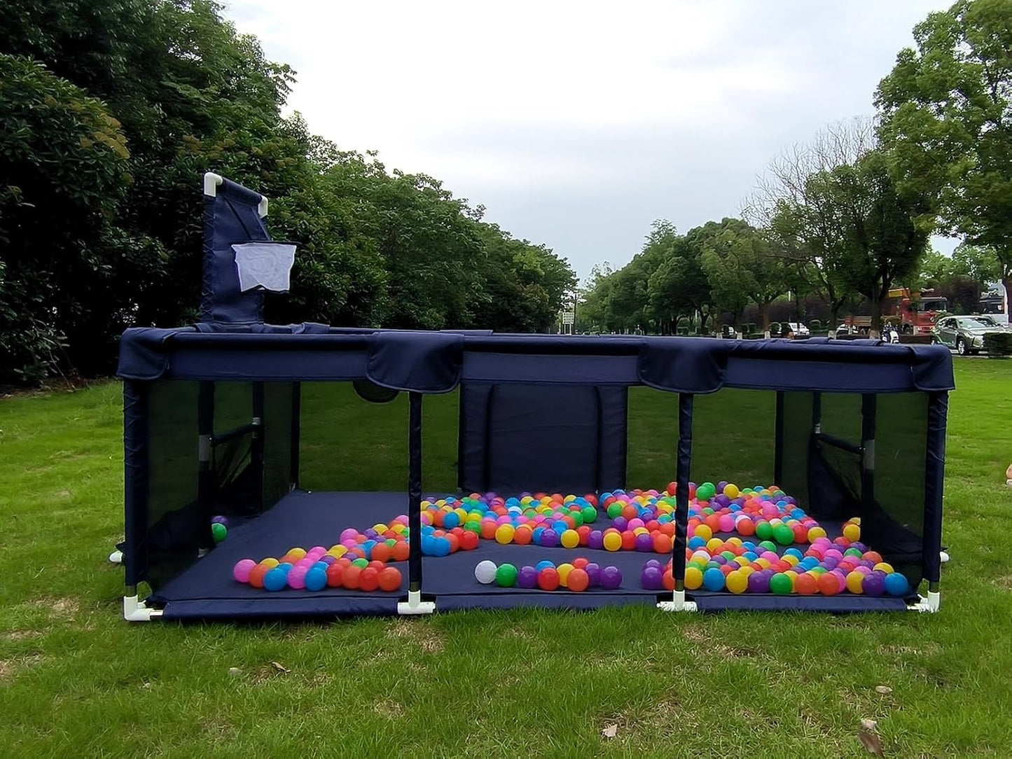 Portable Large Blue Baby Ball Pit Playpen for Toddlers - Indoor Outdoor Safety Play Yard with Fun Activities for Kids - Popular Toy (Balls Not Included)