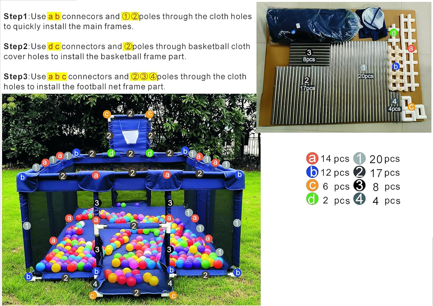 Portable Large Blue Baby Ball Pit Playpen for Toddlers - Indoor Outdoor Safety Play Yard with Fun Activities for Kids - Popular Toy (Balls Not Included)