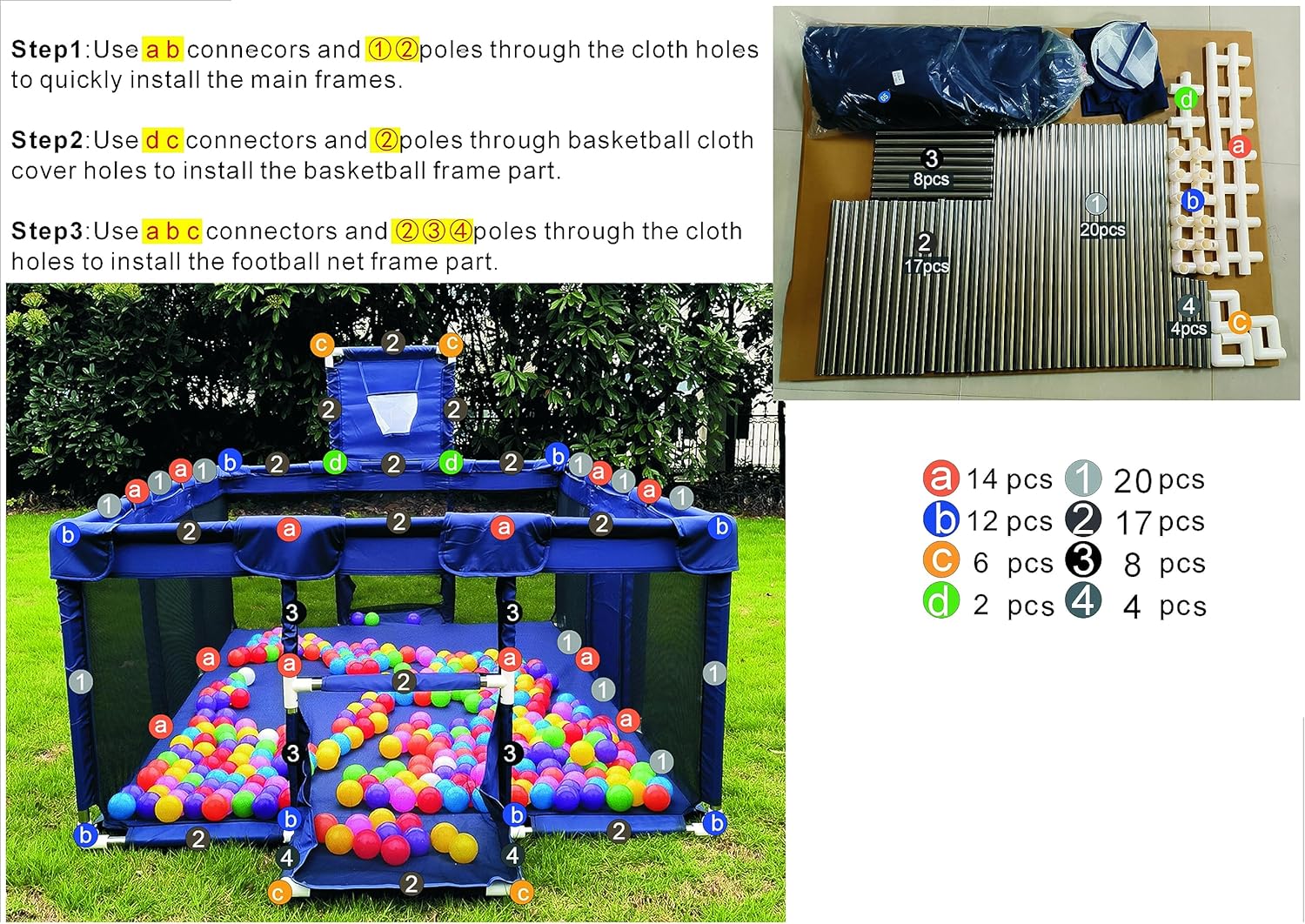 Portable Large Blue Baby Ball Pit Playpen for Toddlers - Indoor Outdoor Safety Play Yard with Fun Activities for Kids - Popular Toy (Balls Not Included)