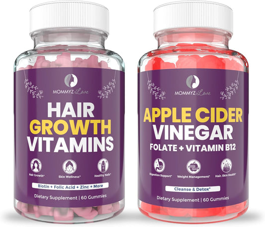 Postpartum Hair Growth Vitamins with Apple Cider Vinegar Gummies - Support for New Moms' Weight Management and Digestion