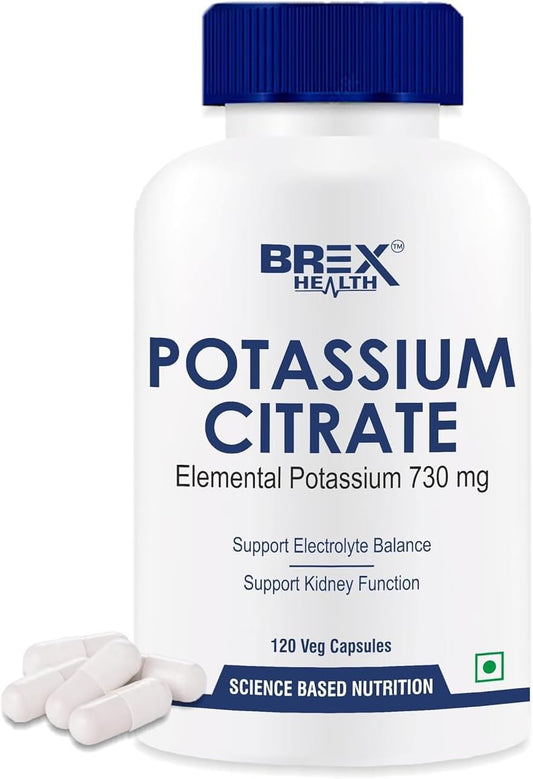 Potassium Citrate 730mg Capsules - Promotes Kidney Health & Muscle Function - 120 Vegetarian Pills