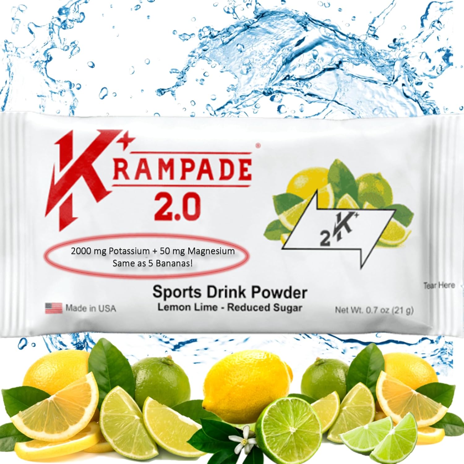 Potassium Magnesium Electrolyte Powder for Cramp Relief and Hydration - 50 mg Magnesium, 2000 mg Potassium - More Effective Than Coconut Water - Convenient Packets