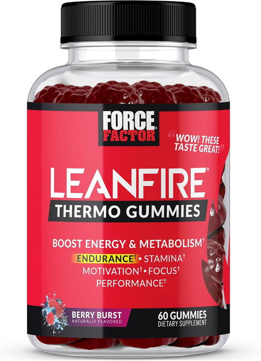 Power Up with Force Factor LeanFire Thermo Gummies - Energy Boosting Pre Workout Gummies with B12 Vitamins, Caffeine, Green Coffee Bean - 60 Gummies