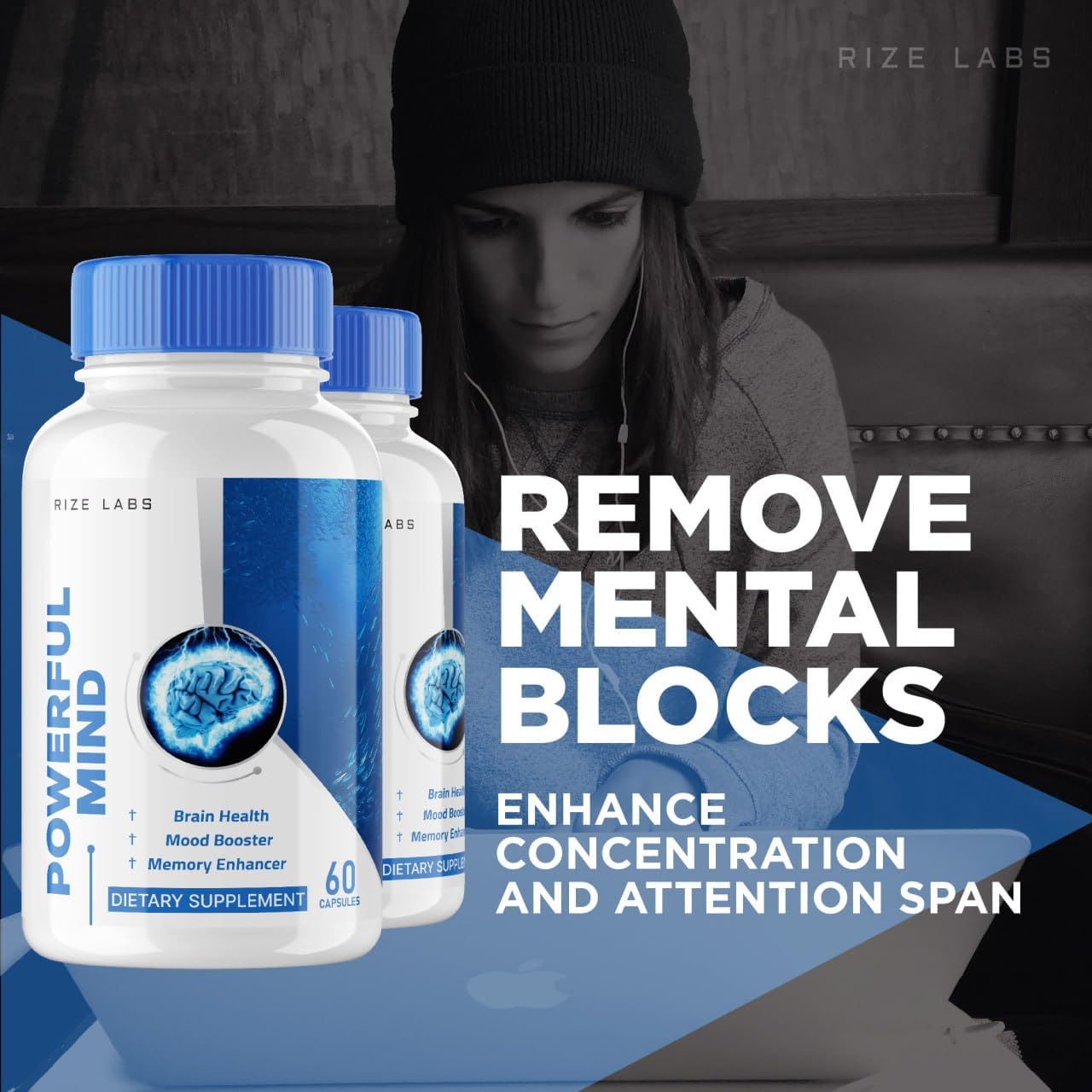 Powerful Mind Plus Cognitive Enhancer Capsules - Advanced Formula for Memory Support and Focus - Brain Supplement (60 Capsules)