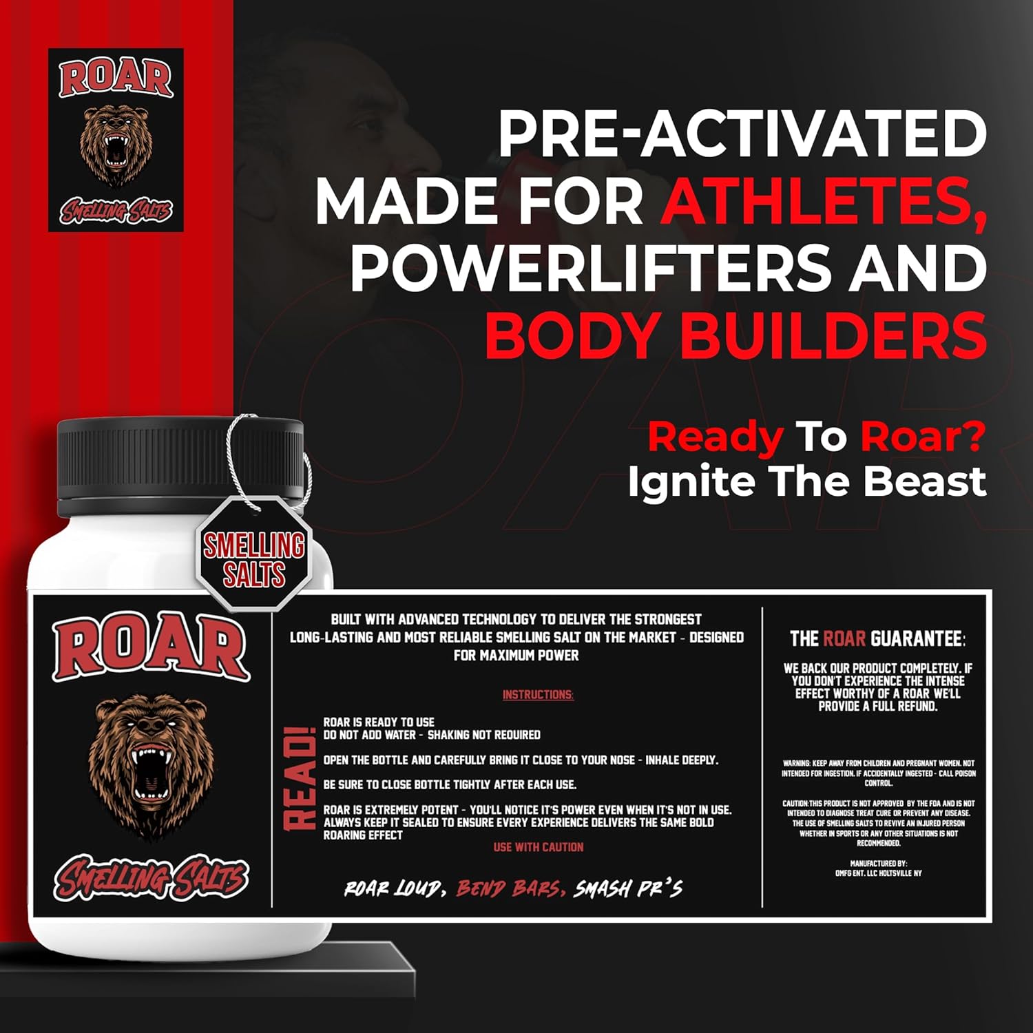Powerful USA-Made Smelling Salts for Athletes | Premium Pre-Activated Ammonia Inhalant for Powerlifting, Hockey, Football, Weightlifting | Strong and Long-Lasting Formula
