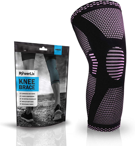 POWERLIX Knee Support Sleeve for Men and Women - Ideal Leg Pain Relief Brace for Running, Basketball, Volleyball, Weightlifting, and More - Includes Sizing Chart