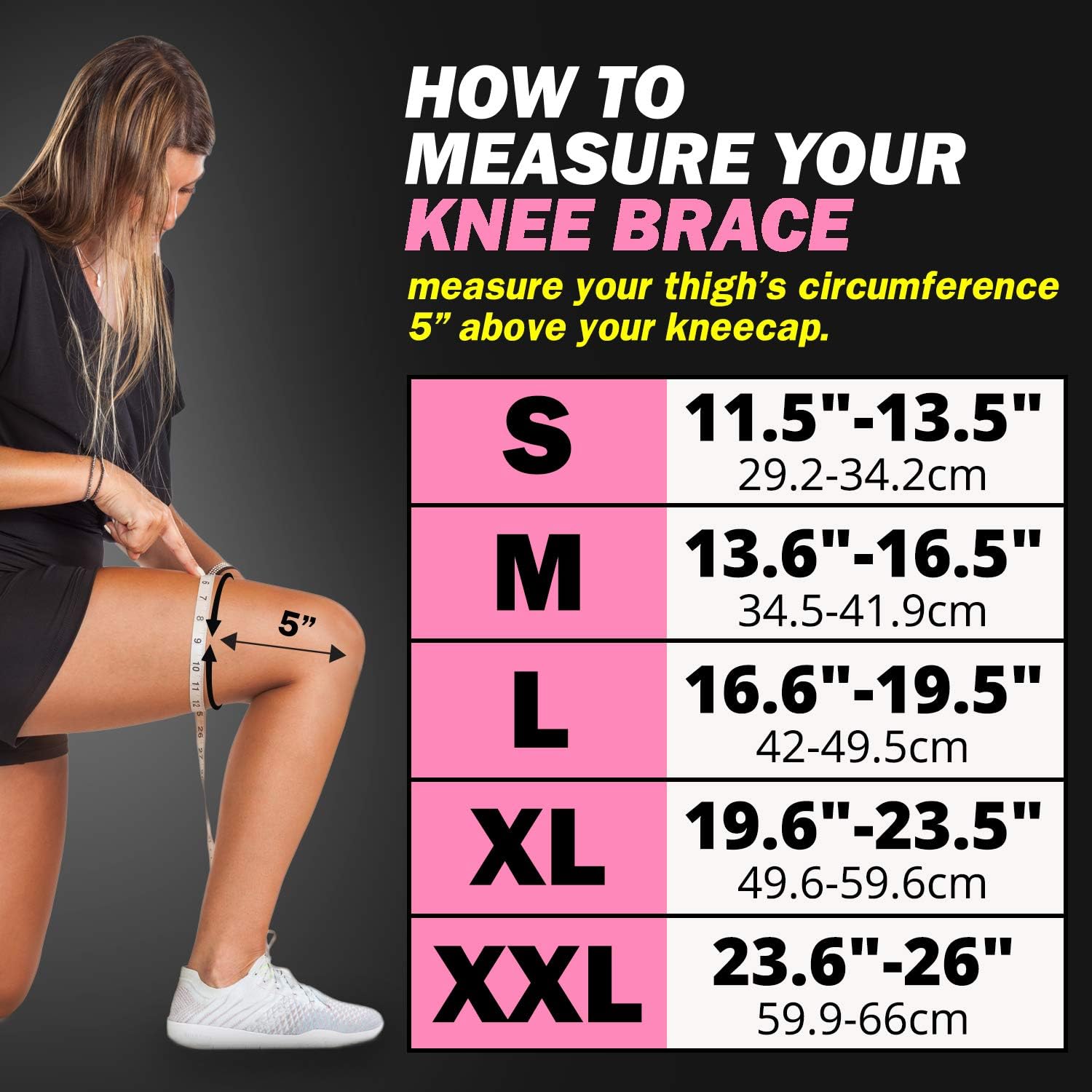 POWERLIX Knee Support Sleeve for Men and Women - Ideal Leg Pain Relief Brace for Running, Basketball, Volleyball, Weightlifting, and More - Includes Sizing Chart