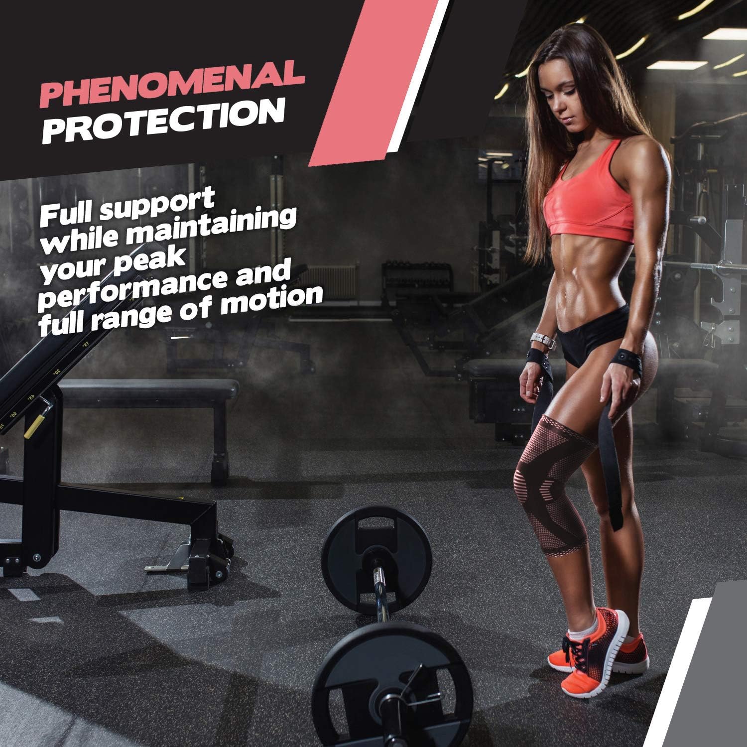 POWERLIX Knee Support Sleeve for Men and Women - Ideal Leg Pain Relief Brace for Running, Basketball, Volleyball, Weightlifting, and More - Includes Sizing Chart