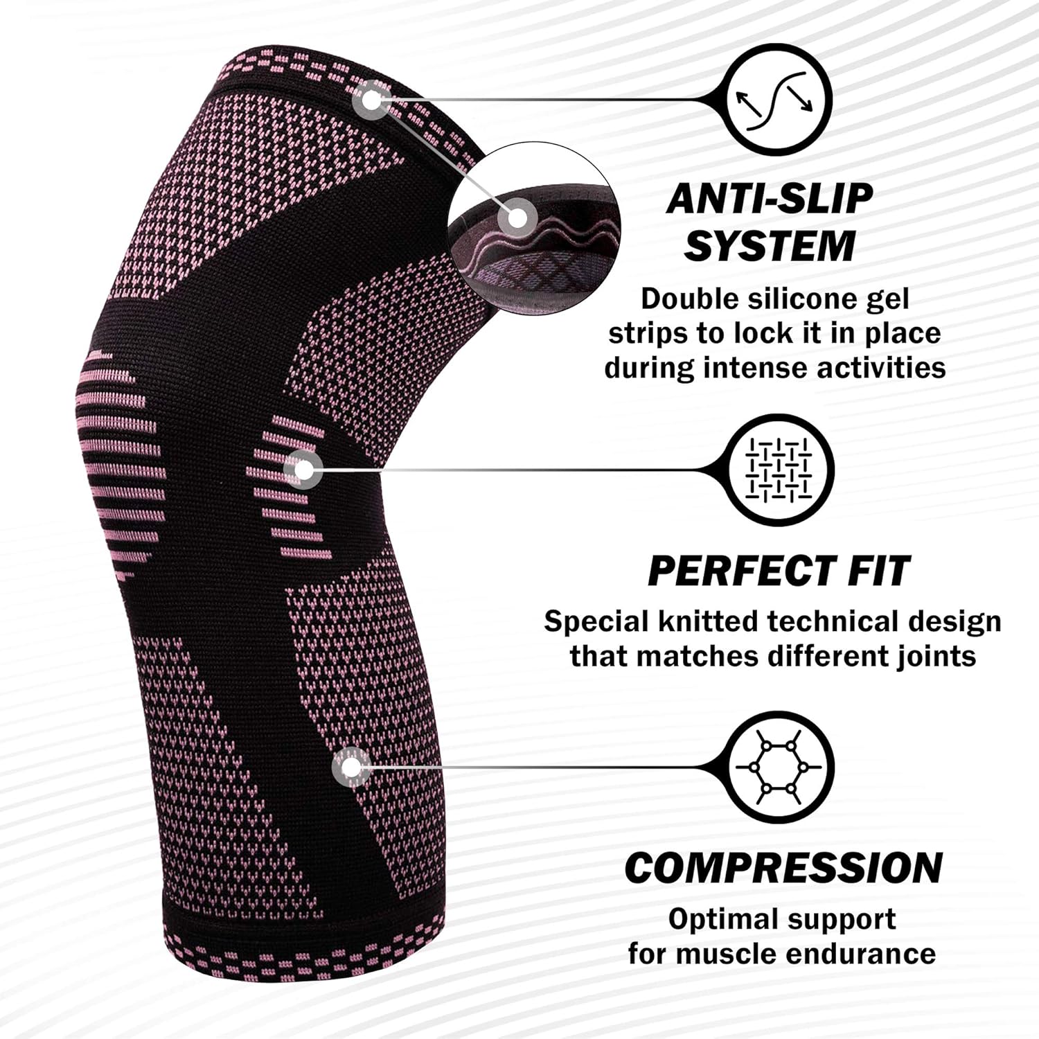 POWERLIX Knee Support Sleeve for Men and Women - Ideal Leg Pain Relief Brace for Running, Basketball, Volleyball, Weightlifting, and More - Includes Sizing Chart