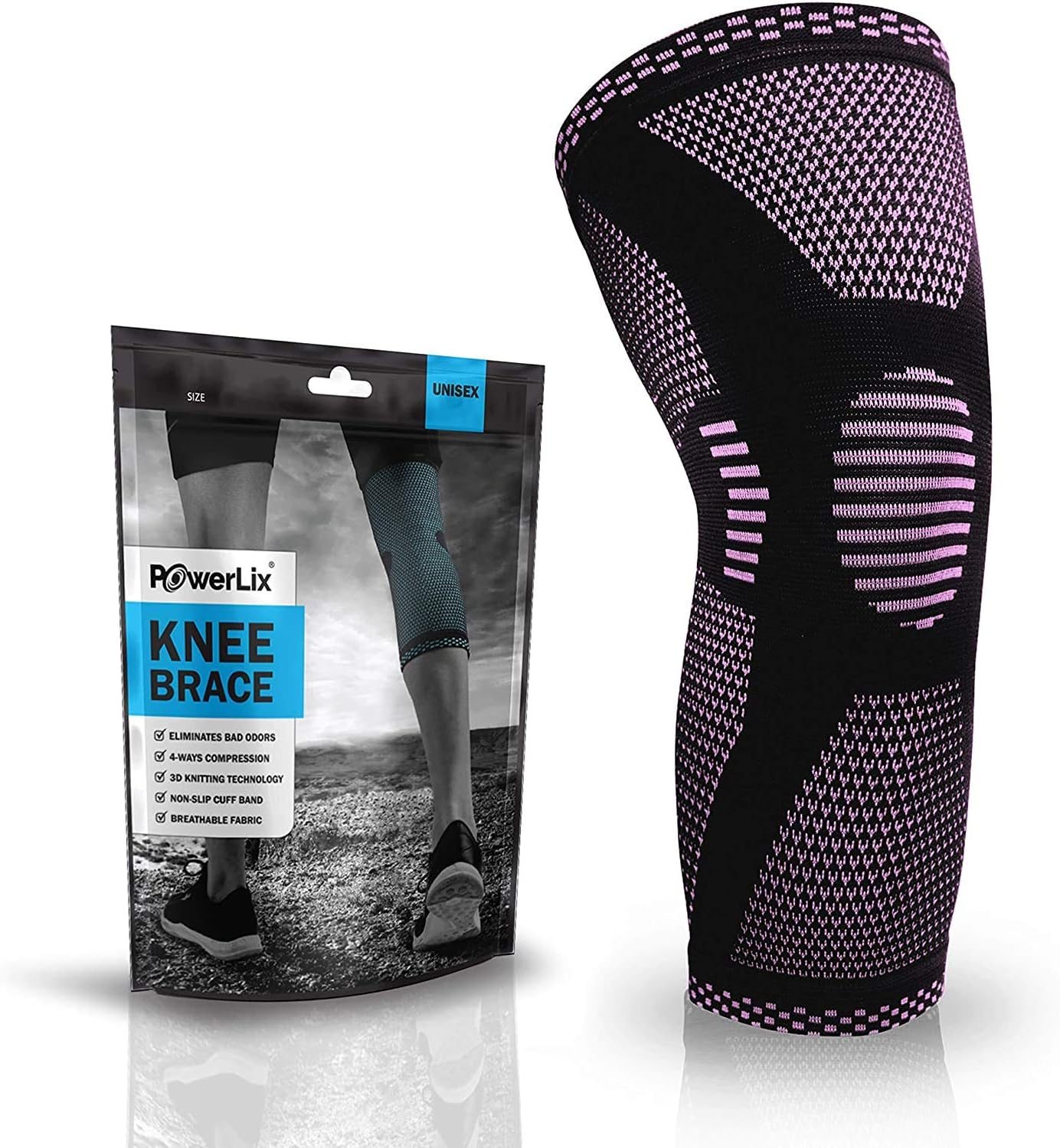 POWERLIX Leg Sleeve - Top Knee Brace for Leg Pain and Support in Running, Basketball, Volleyball, Weightlifting, Gym - Unisex Sizes Available