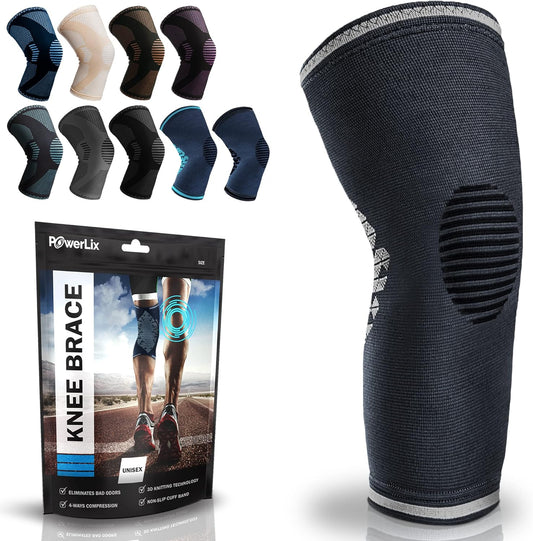 POWERLIX Leg Sleeve - Top Knee Brace for Men & Women with Leg Pain Relief for Running, Basketball, Volleyball, Weightlifting, Gym, Sports - Sizing Chart Included