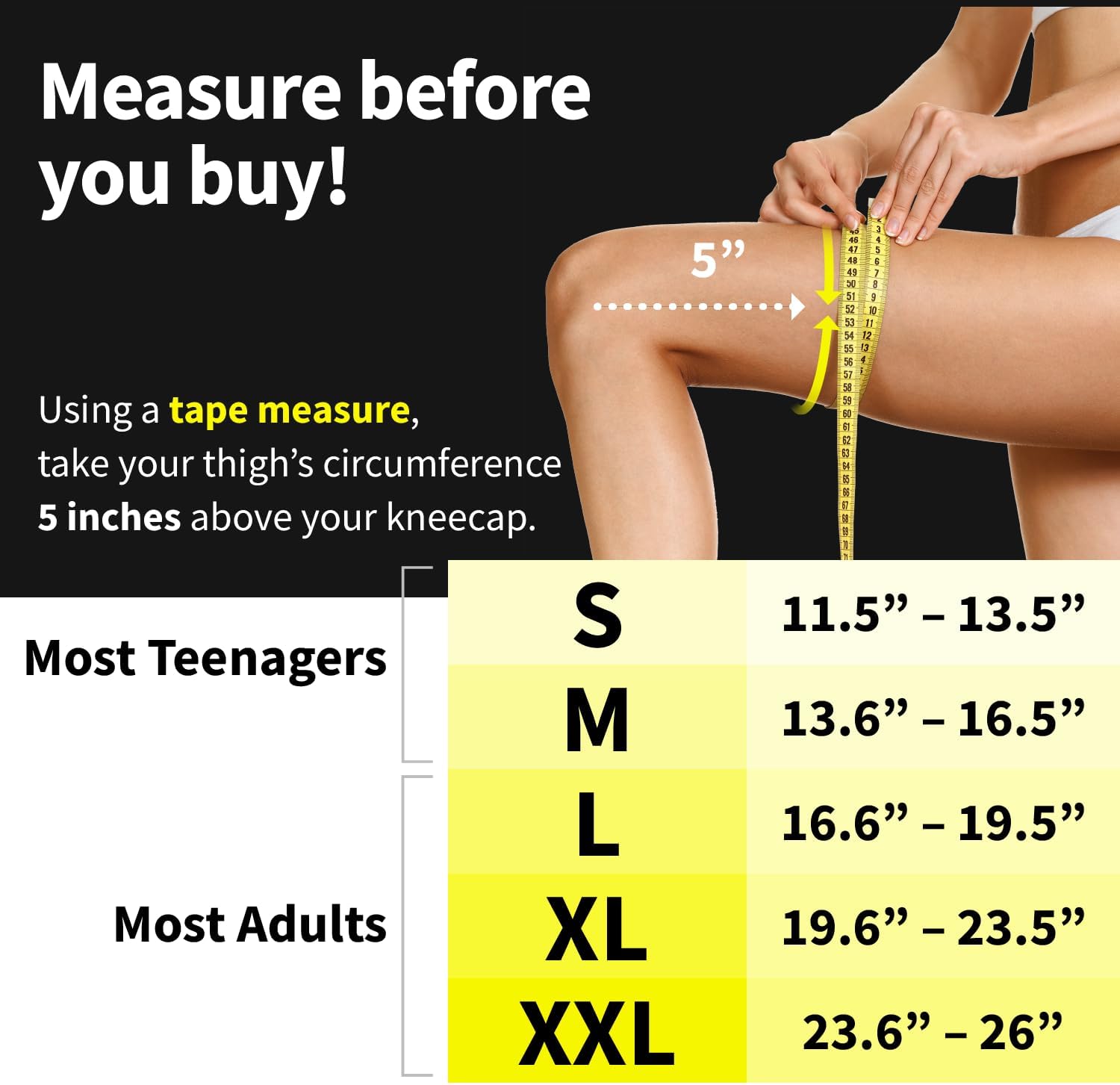 POWERLIX Leg Sleeve - Top Knee Brace for Men & Women - Support for Running, Basketball, Volleyball, Weightlifting - Check Sizing Chart