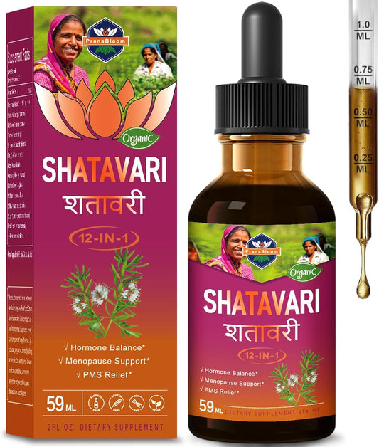 PranaBloom Shatavari Drops for Hormone Balance, Menopause & PMS Relief with Dong Quai & Black Cohosh - 2oz