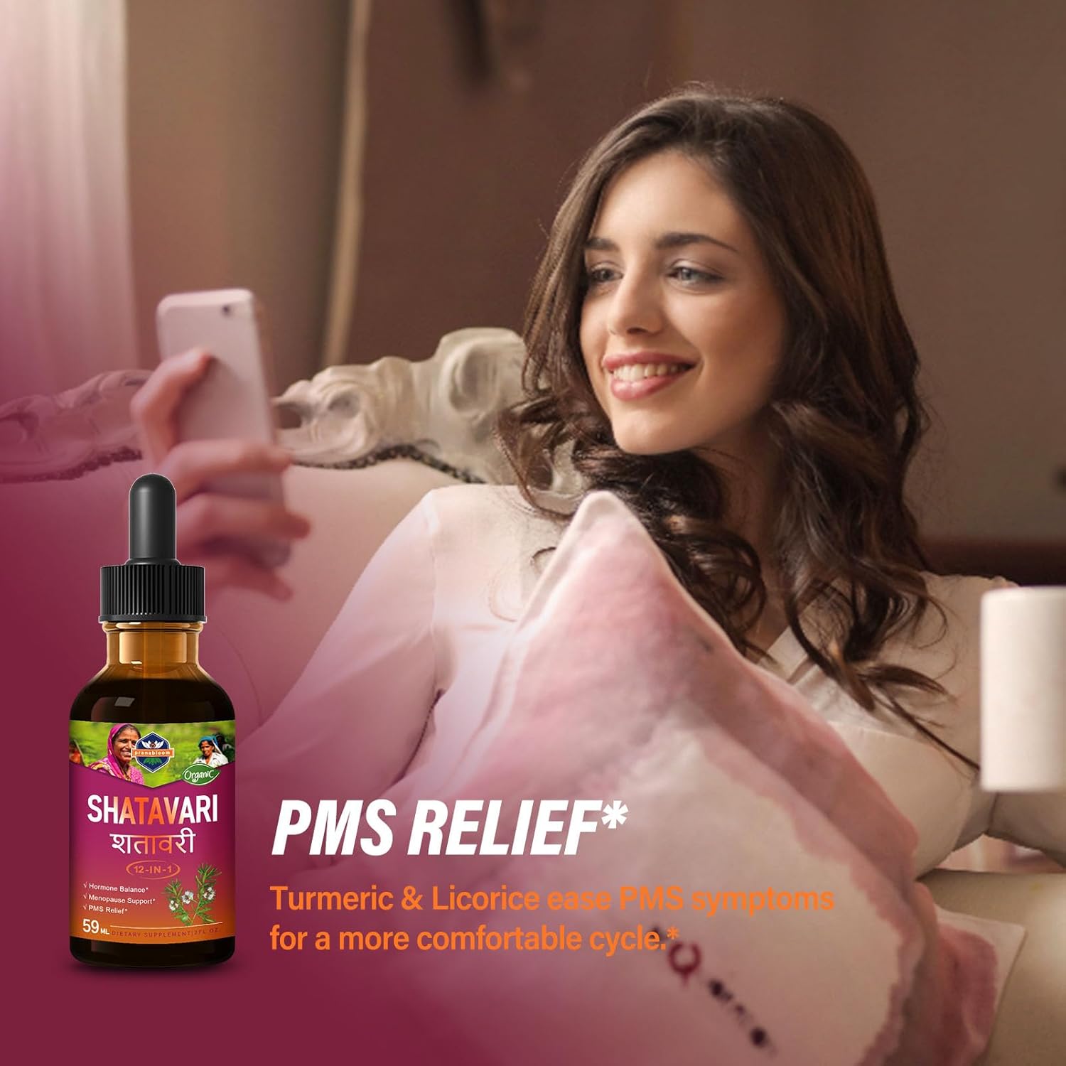 PranaBloom Shatavari Drops for Hormone Balance, Menopause & PMS Relief with Dong Quai & Black Cohosh - 2oz