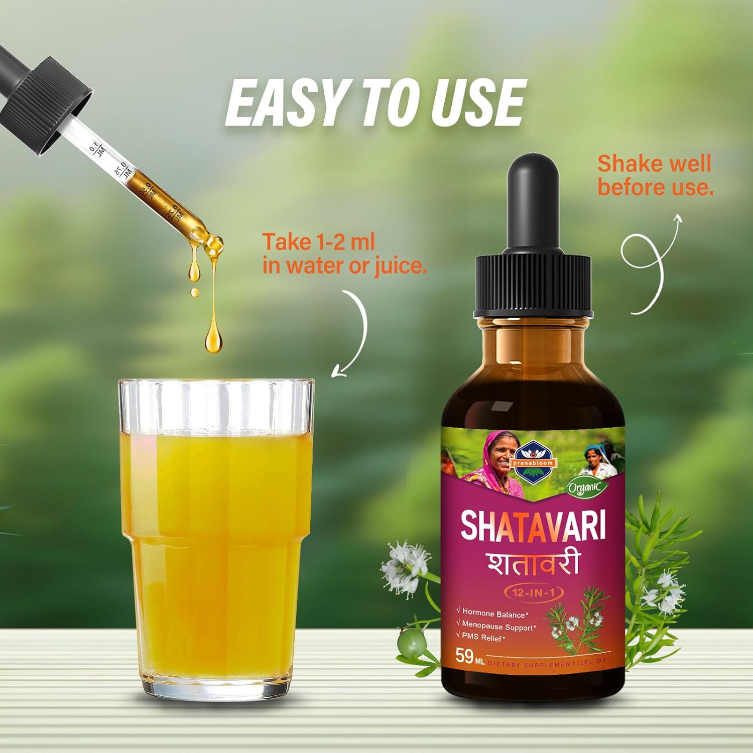 PranaBloom Shatavari Drops for Hormone Balance, Menopause & PMS Relief with Dong Quai & Black Cohosh - 2oz