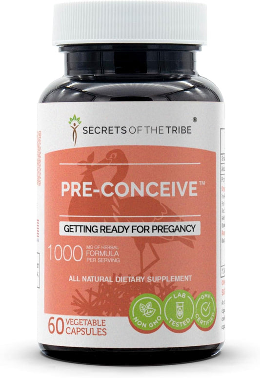 Pre-Conceive Herbal Supplement Capsules - Vitex, Red Raspberry, Black Cohosh, Red Clover, White Peony, Shatavari, 500mg - Prepare for Pregnancy with Natural Ingredients
